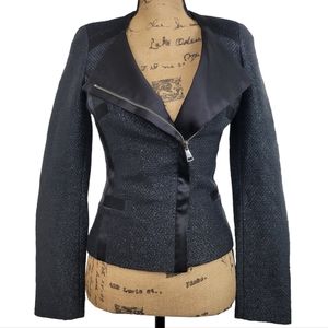 MARCIANO Guess Tweed Moto Jacket Metallic Black Size 2